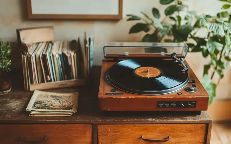 Vinyl Record Player and Collection: