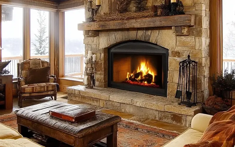 Warm Up with a Stone Fireplace: