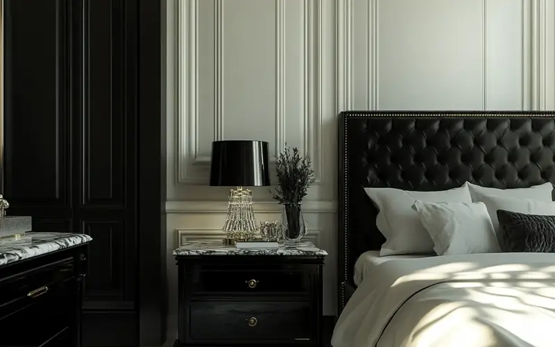 Black Nightstands with Marble Tops: