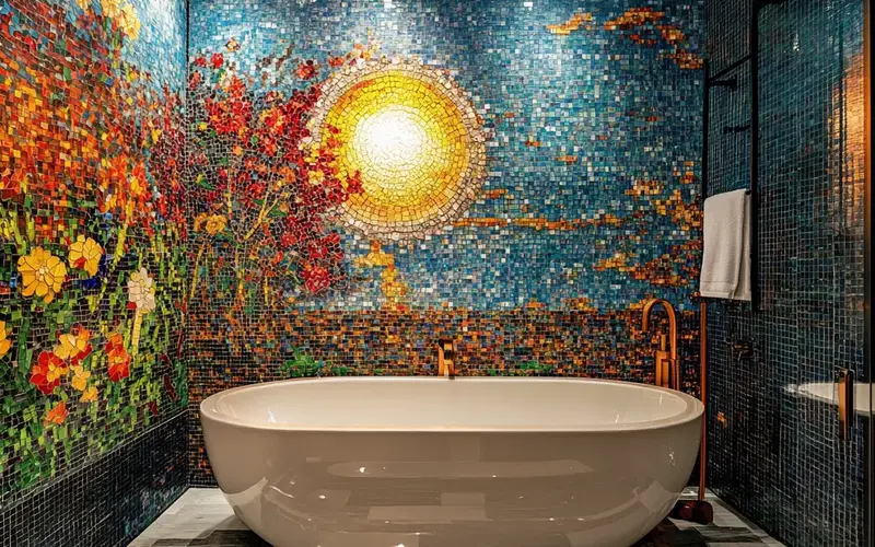 Mosaic Tiled Wall (Bathroom):