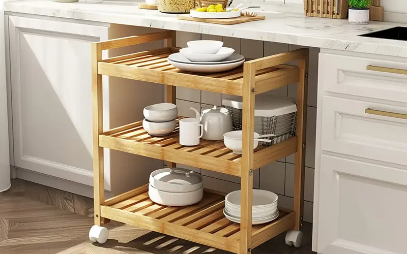 Rolling Cart with Drying Rack: Mobile and versatile for various kitchen tasks: