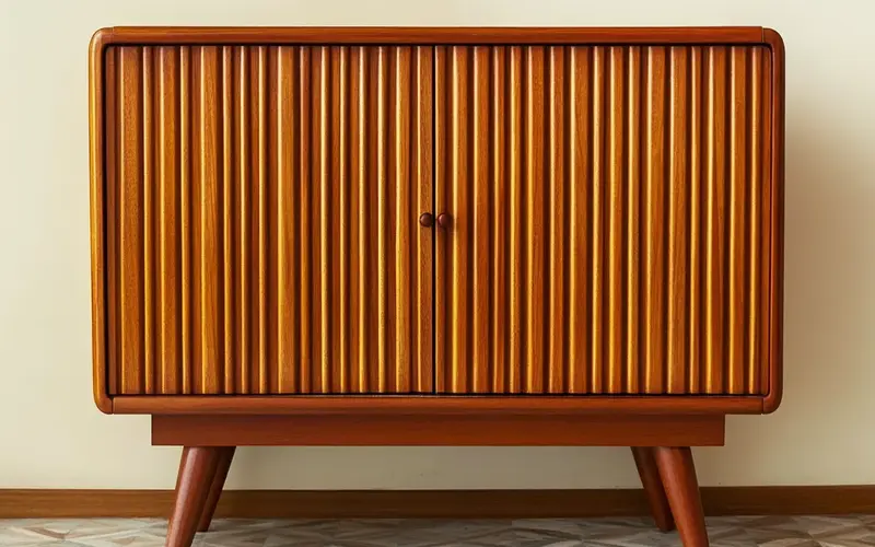 Mid-Century Modern Fluted Cabinet: