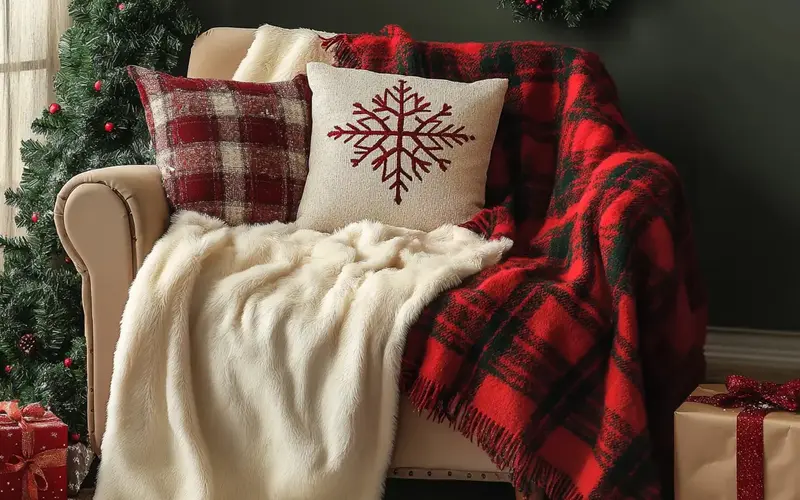 Christmas-themed throw Pillows and Blankets: