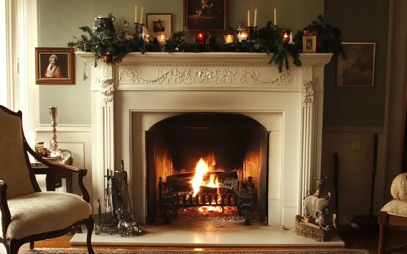 Fireplace with Mantel (British-Inspired Living Room): 