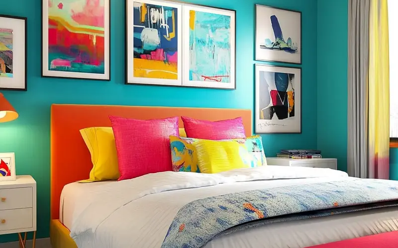 Gallery Wall with Colorful Art: