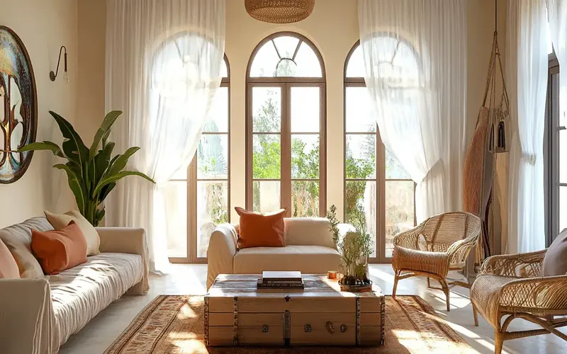 Sunlit Mediterranean Villa Living Room: