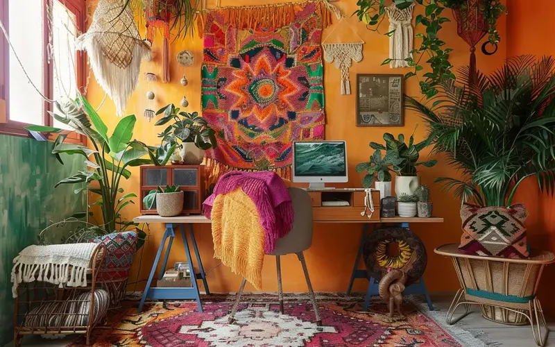 The Bohemian Workspace: Embrace the more-is-more philosophy with a bohemian workspace full of vibrant colors, bold patterns, and eclectic décor. Mix and match different patterns on your pillows, rugs, and wall hangings. Add a colorful tapestry or a piece of bold artwork to make a statement. And don't be afraid to experiment with different textures, like a faux fur rug or a Velvet Throw Pillow.