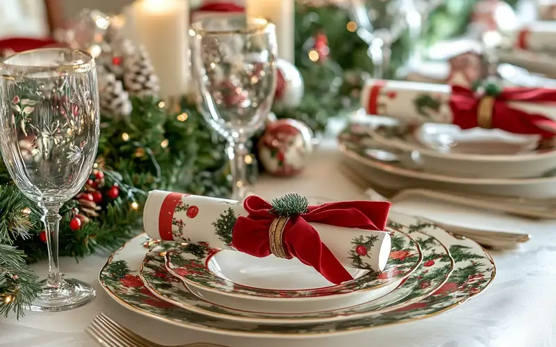 Festive Table Setting with Christmas Crackers: