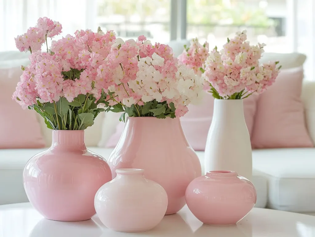 Pink Decorative Vases and Flowers