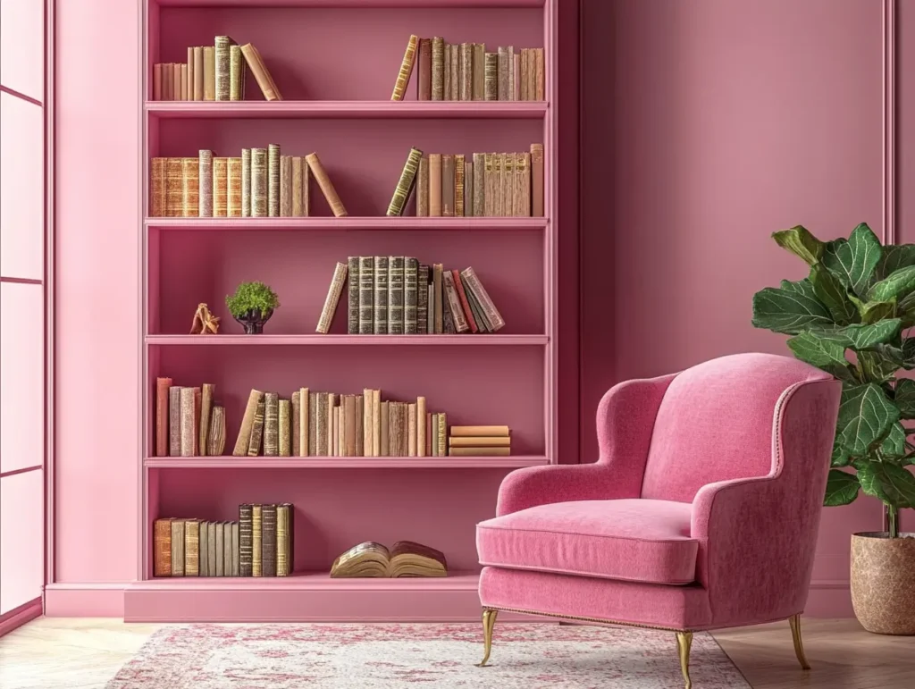 Pink Bookshelves with Decorative Objects