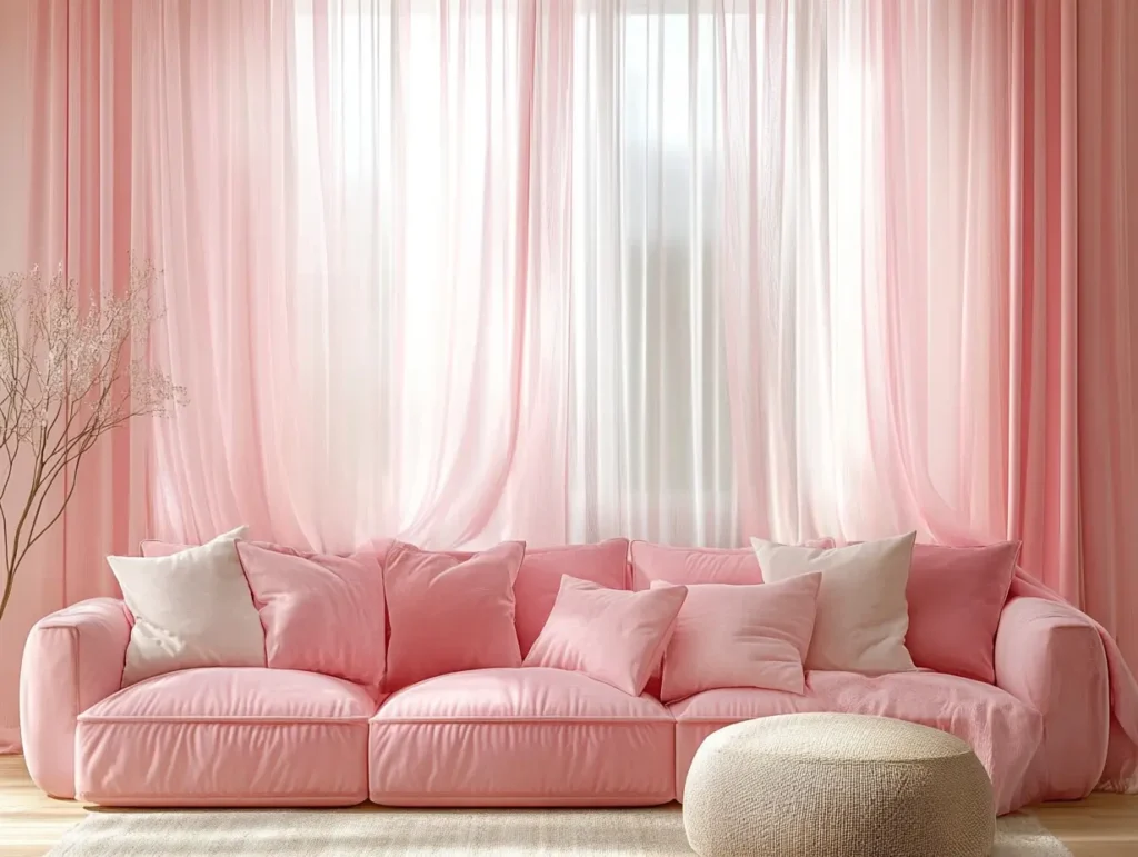 Pink Curtains with Sheer Panels