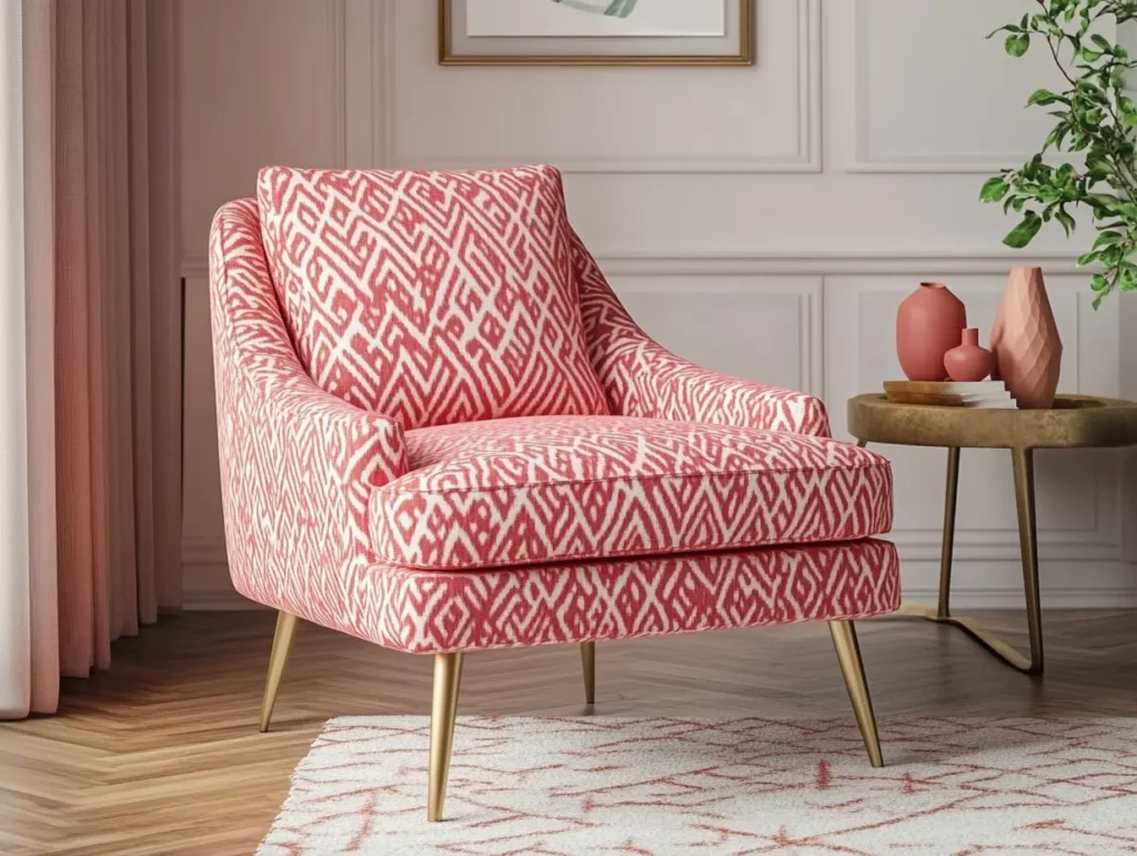 Pink Accent Chair with Geometric Patterns