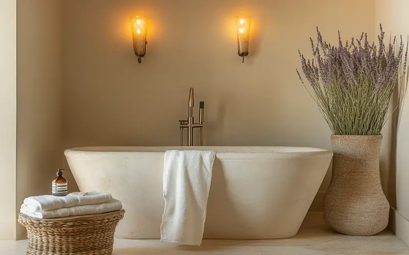 Elegant Bathroom Decor Ideas for a Spa-like Retreat: Imagine this: You step into your bathroom, and instantly, the day's worries disappear. The soft light washes over you, the subtle scent of lavender fills the air, and the natural textures beneath your feet ground you in the present moment. This isn't a scene from a luxury spa; it's your bathroom transformed into a haven of serenity.