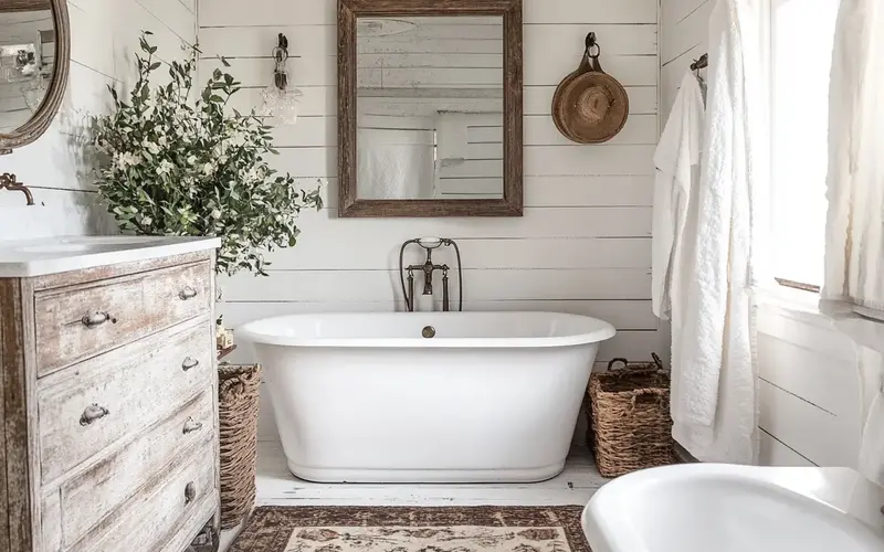 Farmhouse Bathroom Decor Ideas for a Cozy Retreat: Farmhouse bathrooms are all about creating a serene and inviting space where you can unwind and escape the hustle and bustle of everyday life. Their combination of rustic charm and natural elements brings a sense of warmth and tranquility, perfect for relaxation.