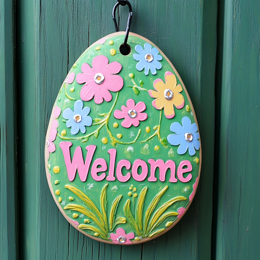 Wooden Egg Cutouts: This versatile door hanger idea allows you to express your creativity with personalized wooden egg cutouts.  It's a fun and engaging project for the whole family. Purchase wooden egg cutouts from a craft store. 