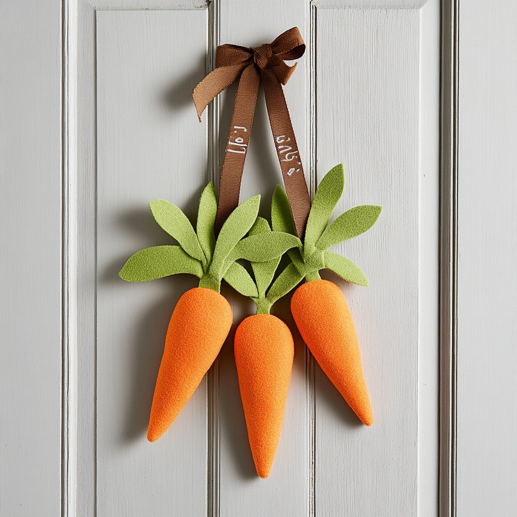 Carrot Patch: This whimsical door hanger idea brings a touch of the garden to your Easter decorations. It's a fun and creative way to celebrate the arrival of spring. Craft carrot shapes from orange felt or fabric. You can find templates online or create your own.