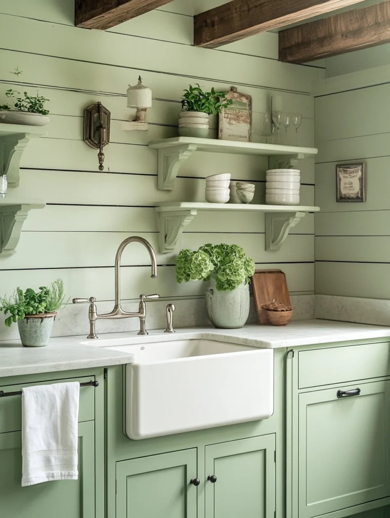 Sage Green in a Farmhouse Style Kitchen