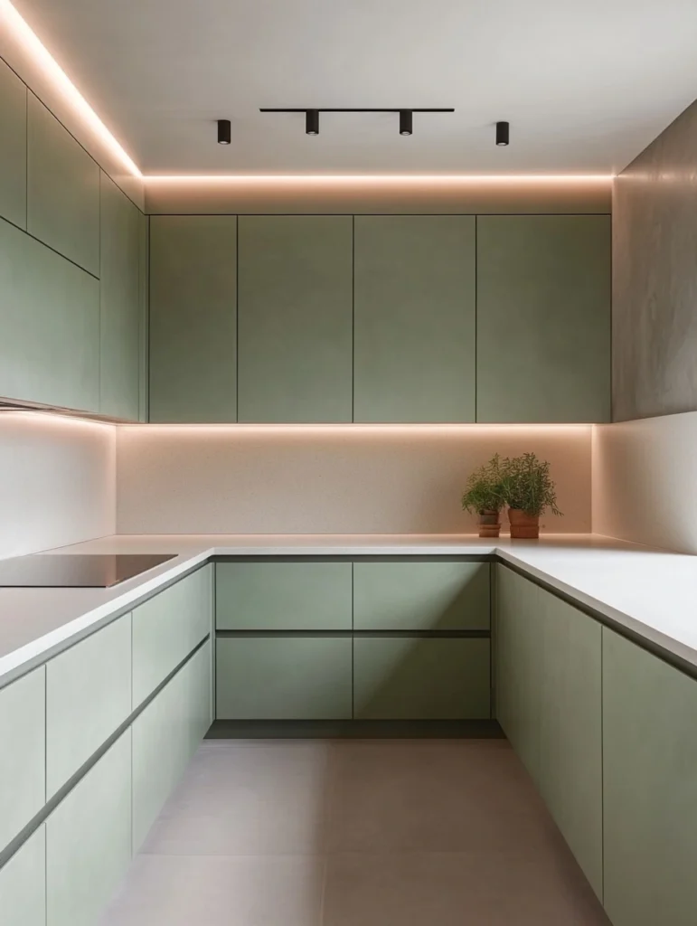 Modern Minimalist Sage Green Kitchen