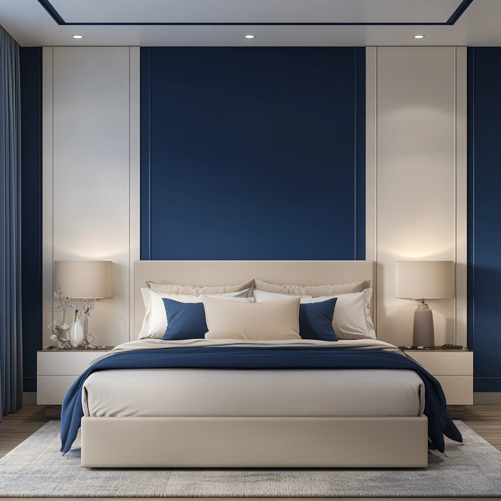 2 Cream Walls with a Blue Accent Wall