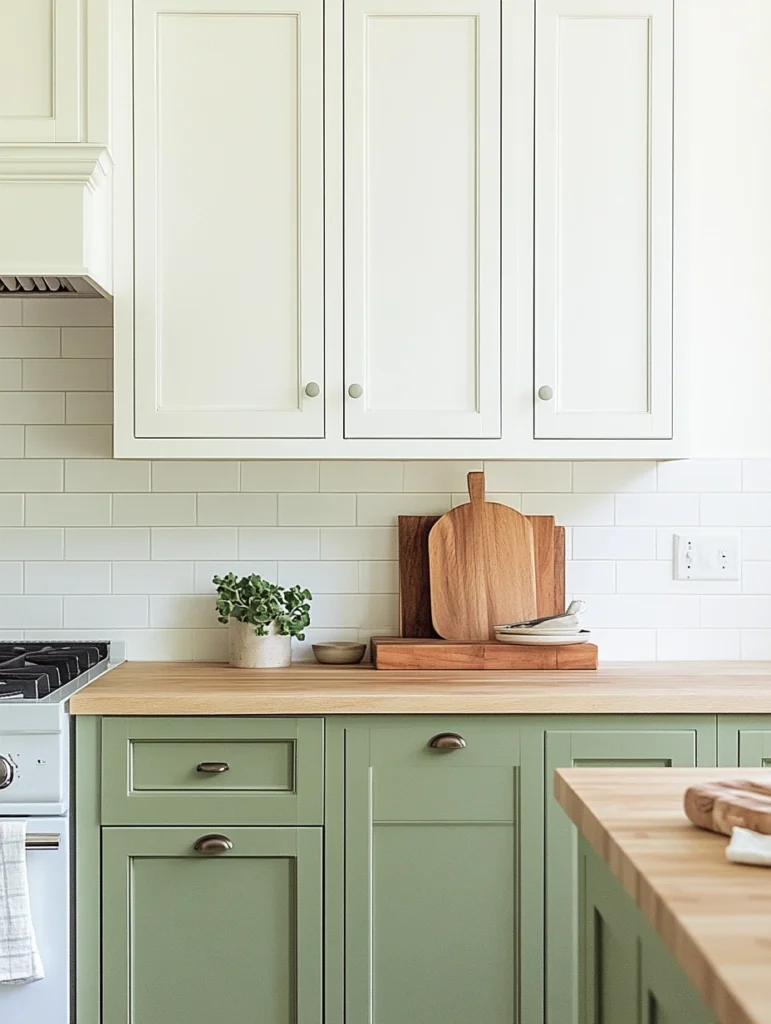 Two-Tone Cabinetry with Sage Green Lowers