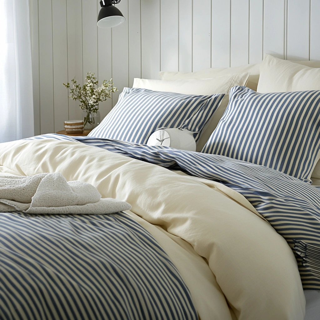 6 Blue and Cream Striped Duvet Cover