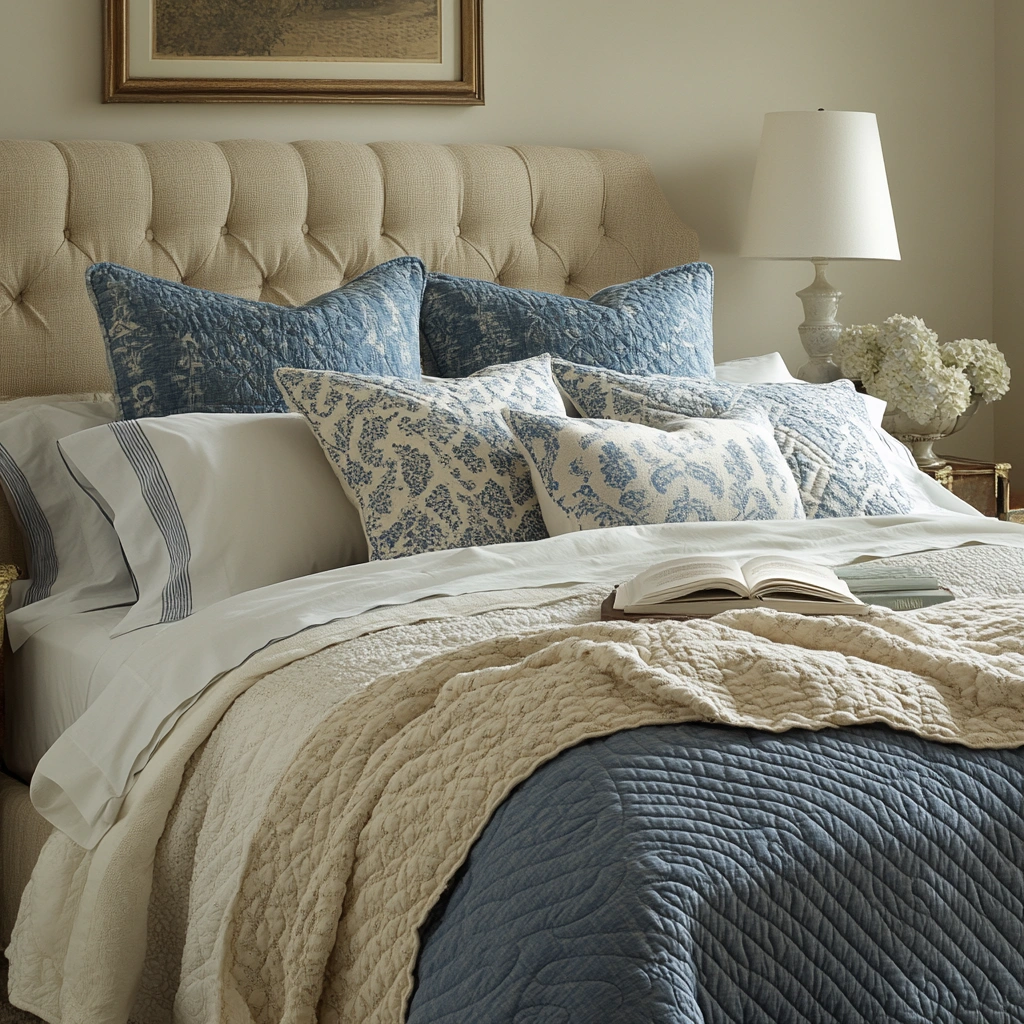 7 Layered Blue and Cream Bedding