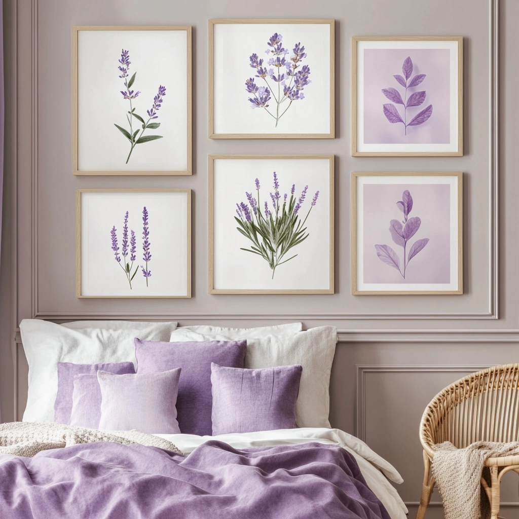 8 Display Botanical Prints with Lavender Details