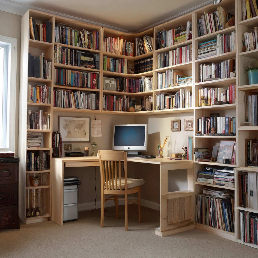 14 Corner Bookshelf with Desk Integration