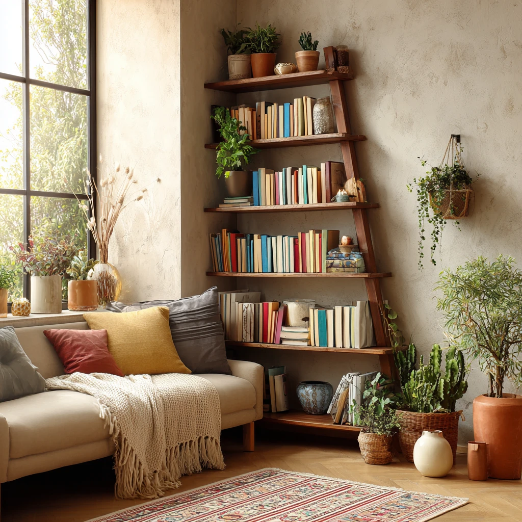 2 Ladder Style Corner Bookshelf