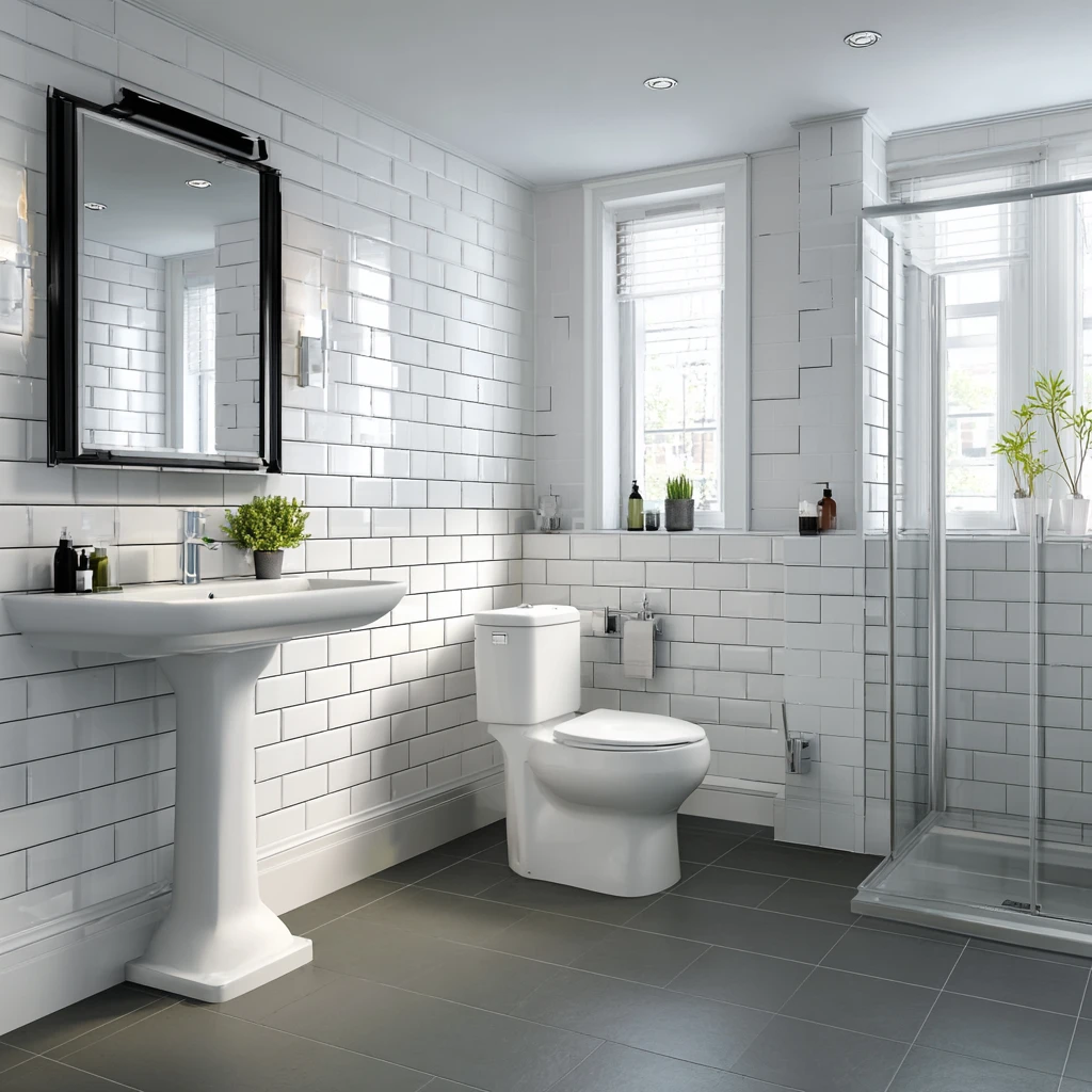 19 White Tile with Black Grout