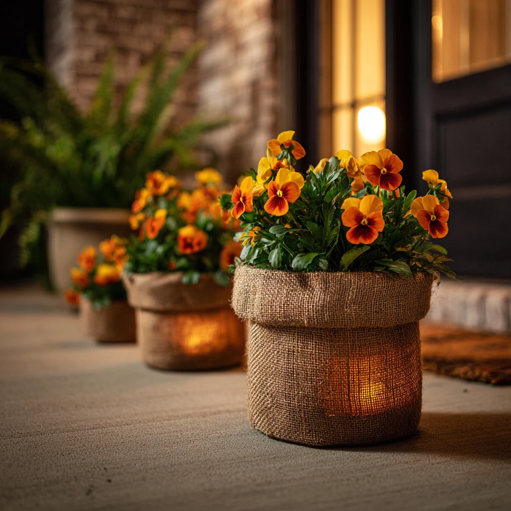 5 Burlap Wrapped Pots