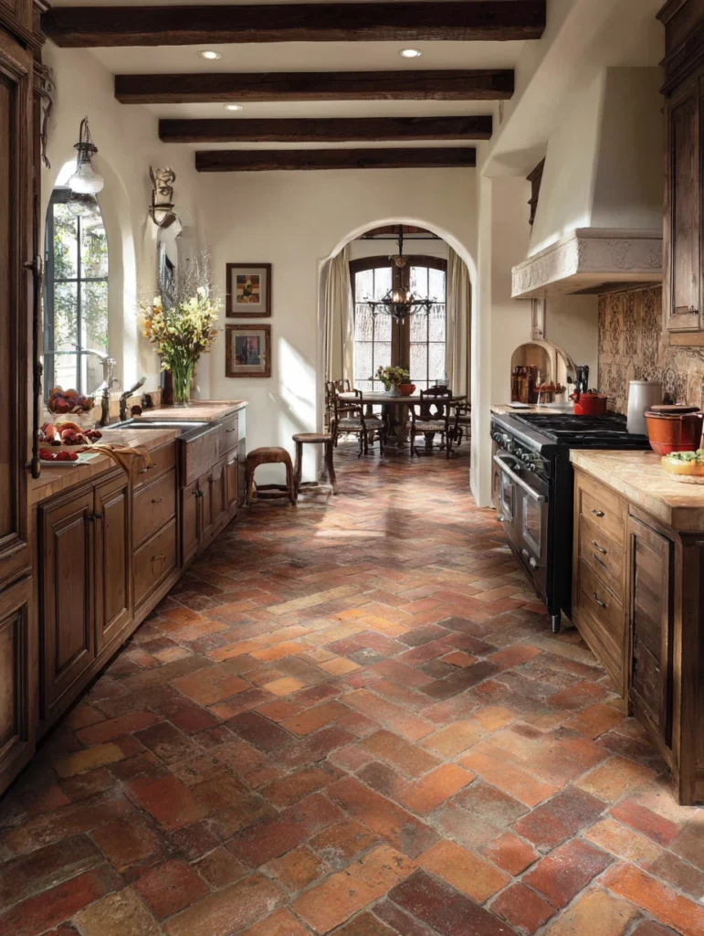 Aesthetic Italian Kitchen Ideas: Terracotta Floor Tiles for Rustic Warmth