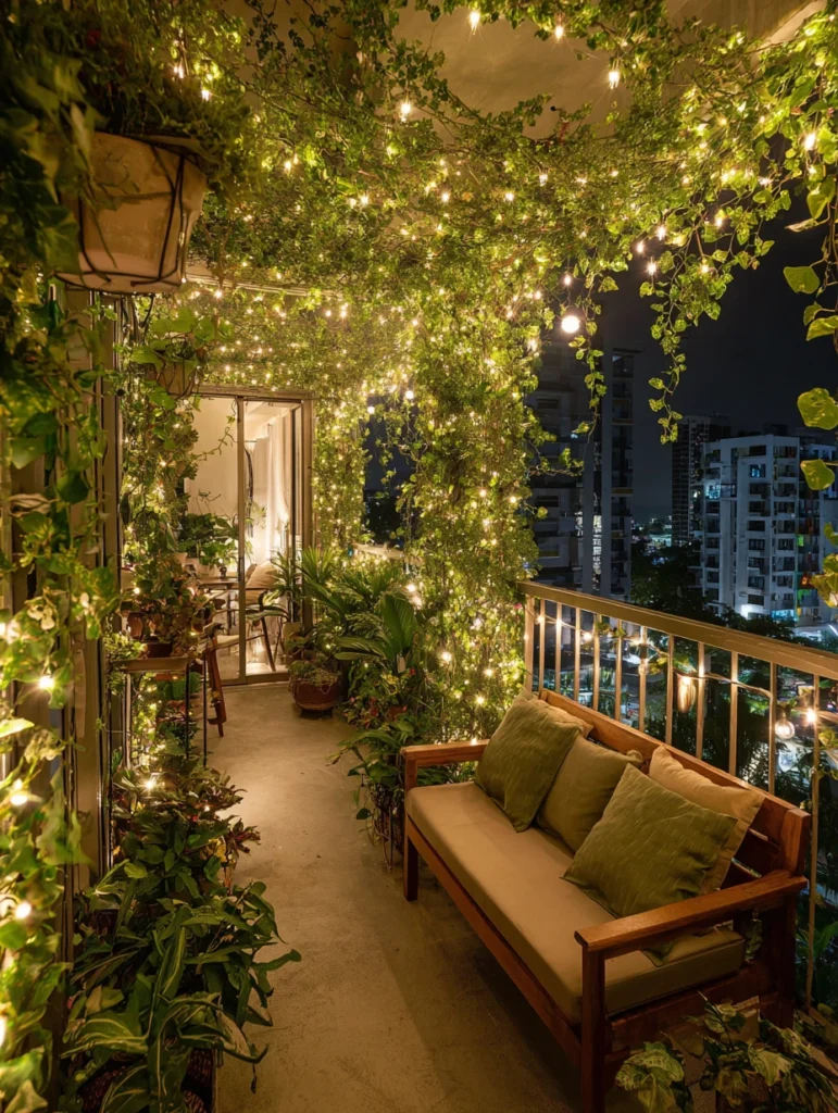 Small Balcony Garden Ideas: String Light Combinations with Plants