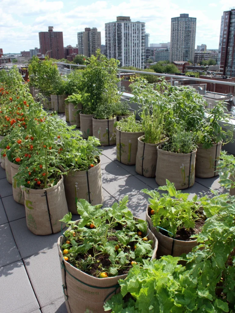 Stunning Rooftop Garden Ideas: Vegetable Garden in Grow Bags