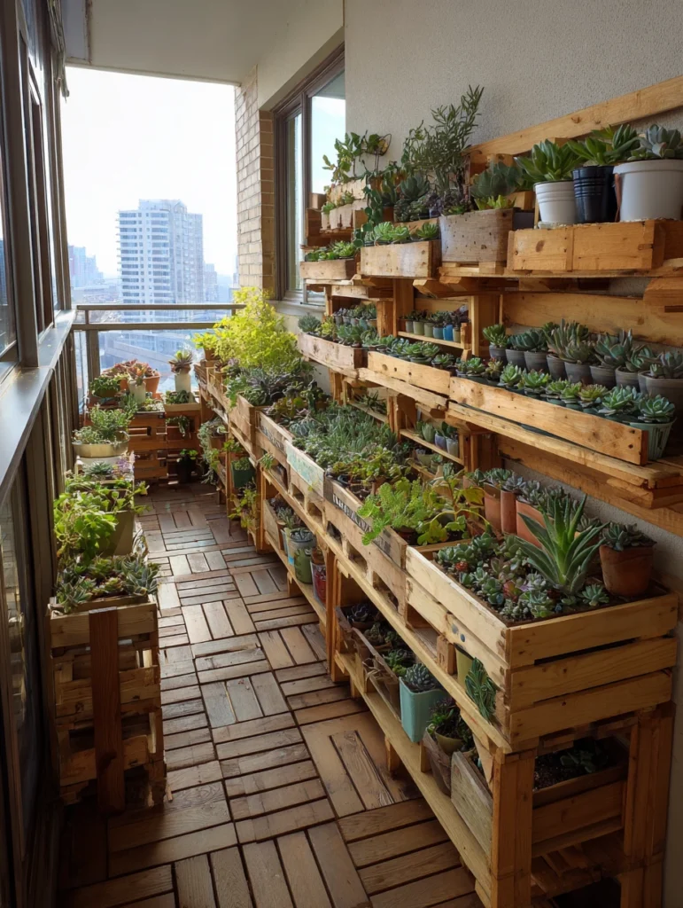 Small Balcony Garden Ideas: Pallet Garden Shelving
