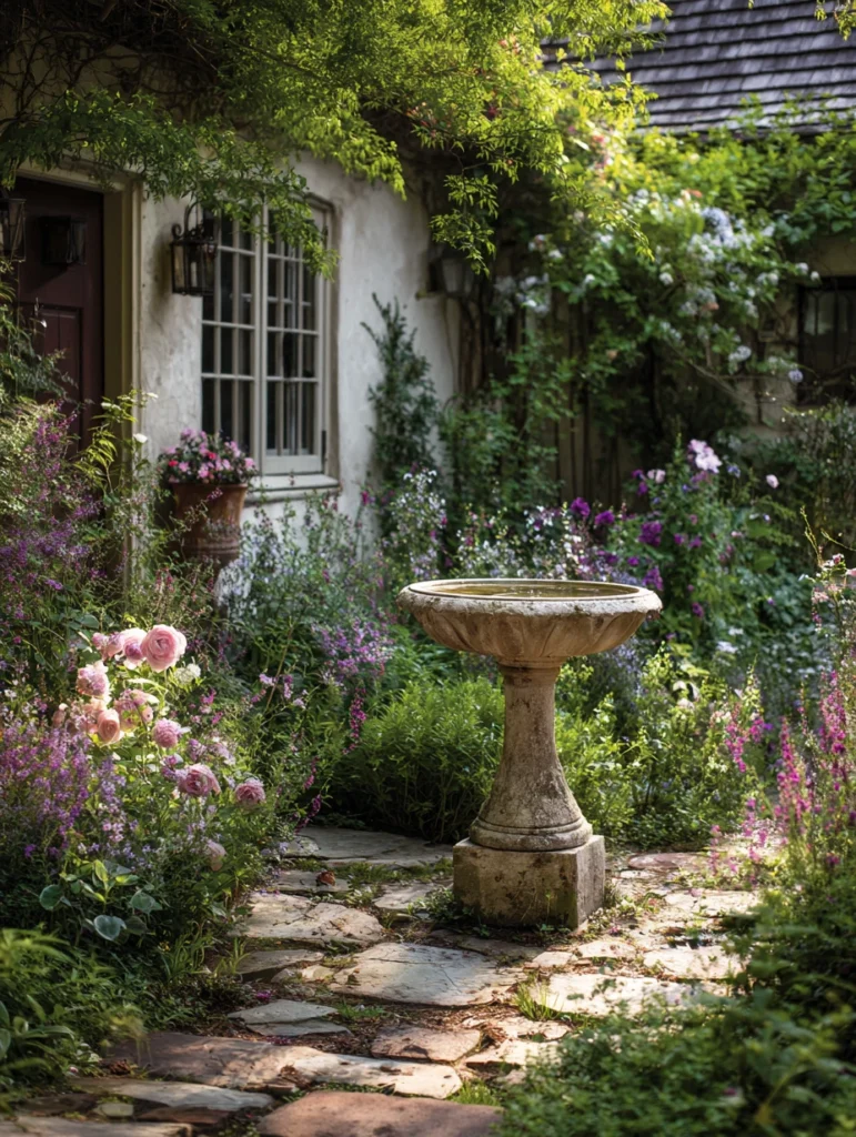 How To Create an English Cottage Garden for Your Flowers: Add a Birdbath or Small Water Feature
