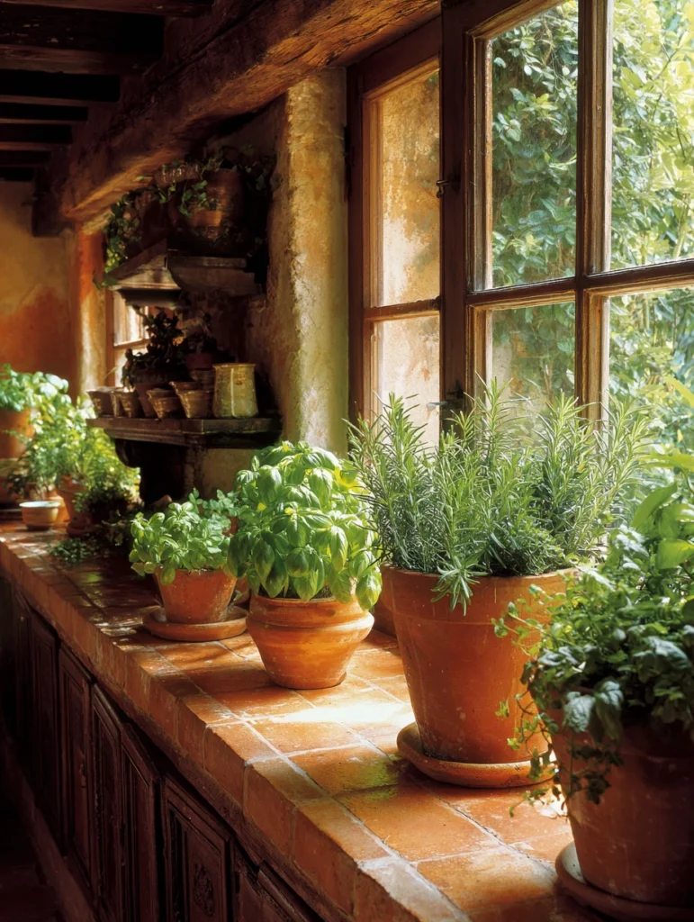 Aesthetic Italian Kitchen Ideas: Fresh Herbs in Terracotta Pots