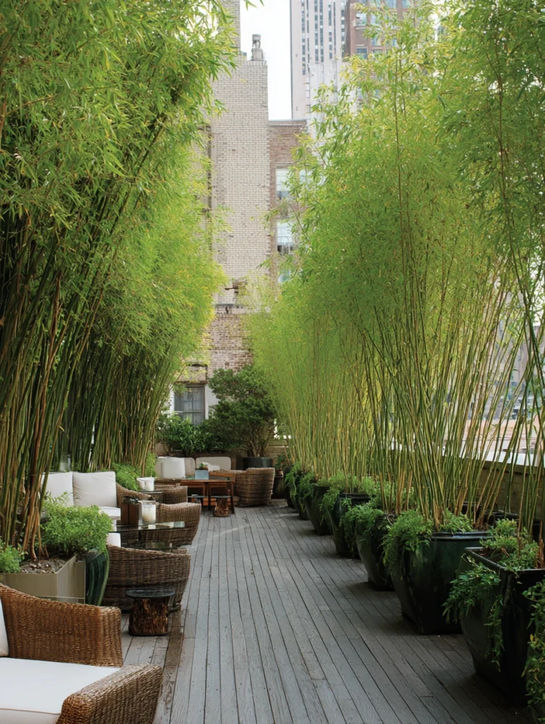 Stunning Rooftop Garden Ideas: Bamboo Privacy Fence Garden