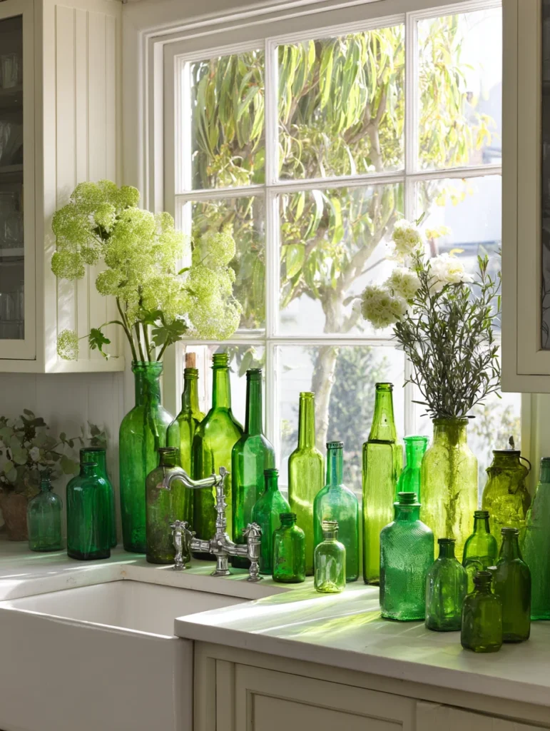 Aesthetic Irish Kitchen Ideas: Green Glass Bottle Collection