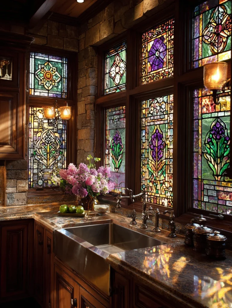 Aesthetic Scottish Kitchen Ideas: Stained Glass Window Accents