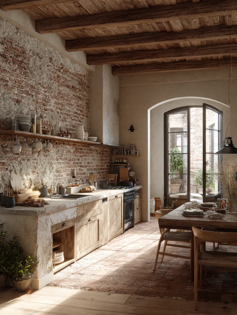 Aesthetic Italian Kitchen Ideas: Stone or Brick Accent Wall