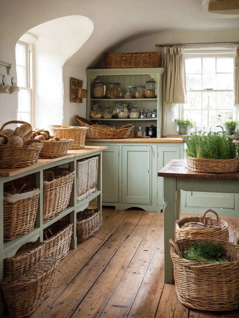 Aesthetic Irish Kitchen Ideas: Wicker Basket Organization