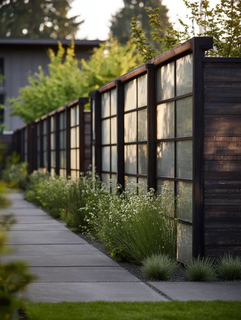 Charming Garden Fence Ideas for Privacy and Style: Glass Panel Inserts for Contemporary Luxury