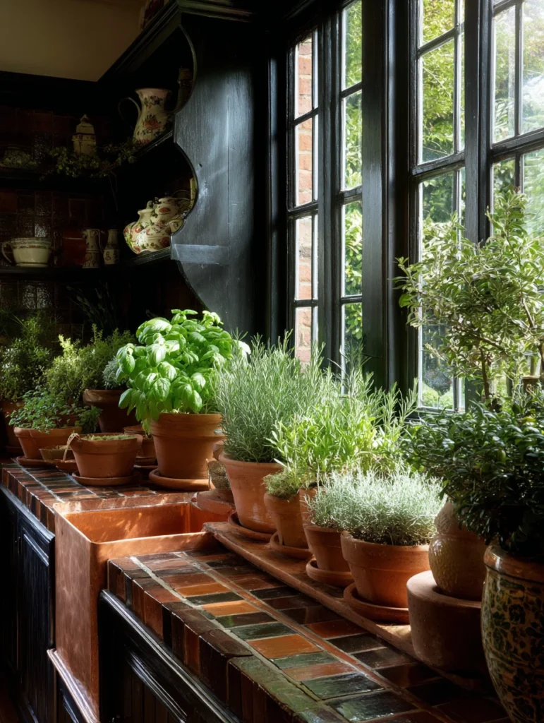Aesthetic Scottish Kitchen Ideas: Herb Garden in Terracotta Pots