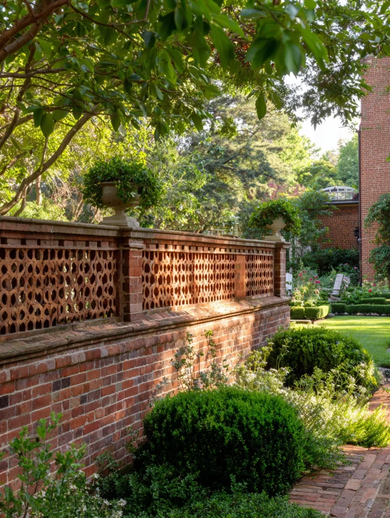 Charming Garden Fence Ideas for Privacy and Style: Brick Wall with Decorative Openings