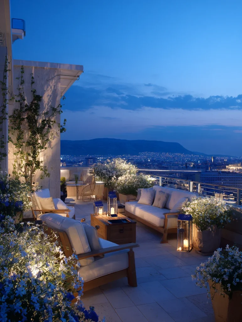 Stunning Rooftop Garden Ideas: Evening Garden with Night-Blooming Plants
