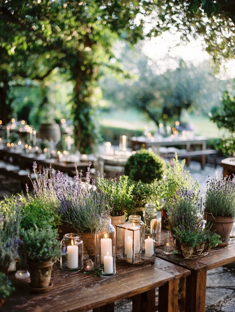 Gorgeous Garden Party Ideas: Subtle Scent Through Candles and Greenery