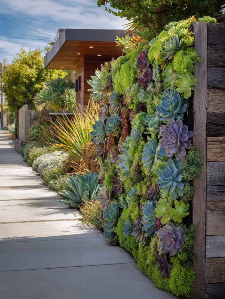 Charming Garden Fence Ideas for Privacy and Style: Living Succulent Wall Fence