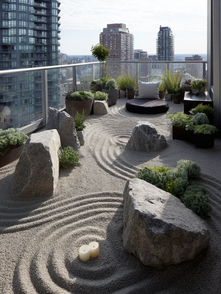 Stunning Rooftop Garden Ideas: Zen Rock Garden with Succulents