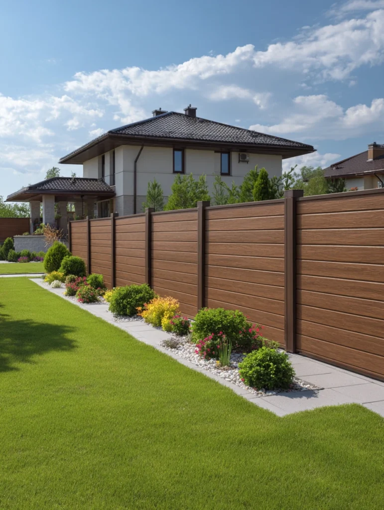 Charming Garden Fence Ideas for Privacy and Style: Composite Fence Panels with Wood Grain Texture